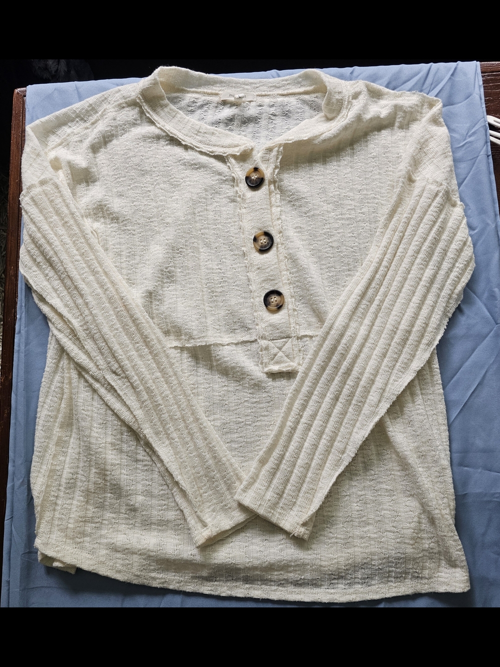 Maurices Cream Button-Henley Knit V-Neck Sweater